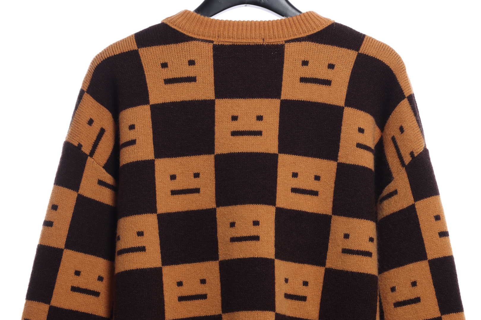 22S SACNE STUDIOS Checkerboard Square Smiley Crew Neck Sweater