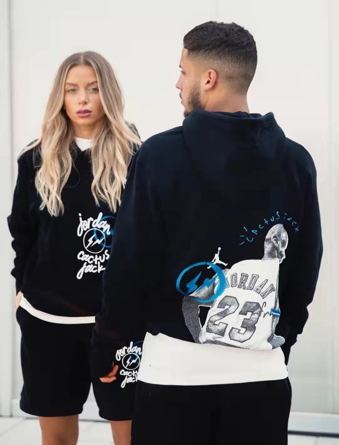 AJ x Travis ScottxFragment Design Triple Joint AJ Portrait Lightning ⚡️Logo Print Hoodie