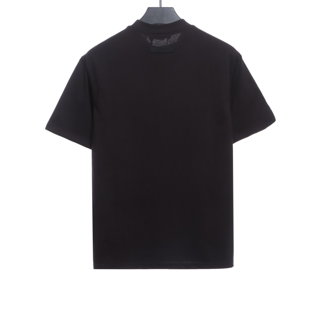 Essenti@ls Double line double row large letter flocking short sleeves