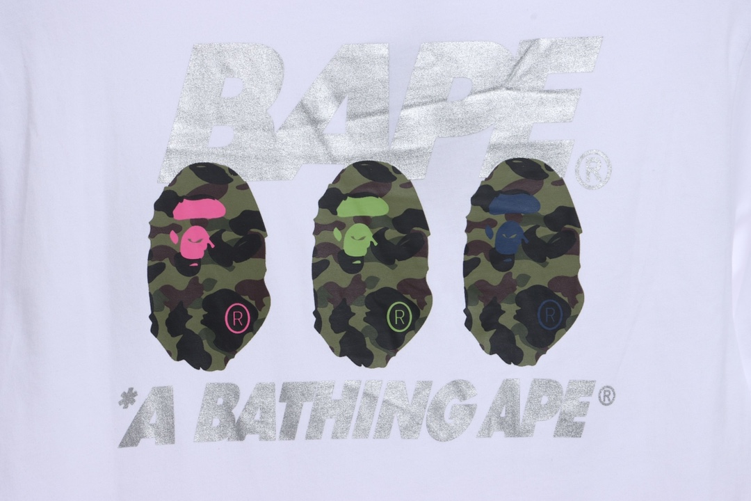 BAPE camouflage ape head reflective letter printing short sleeves