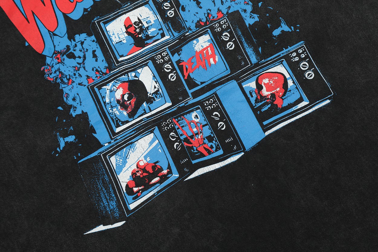 Gallery Dep Retro black-and-white TV set printing and washing to make old short sleeves