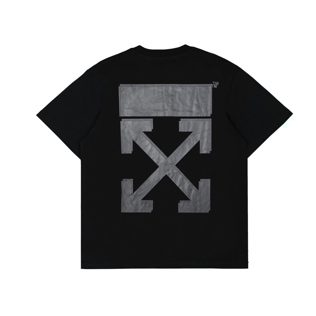 Ow overlapping printed short-sleeved black tape arrow T-shirt