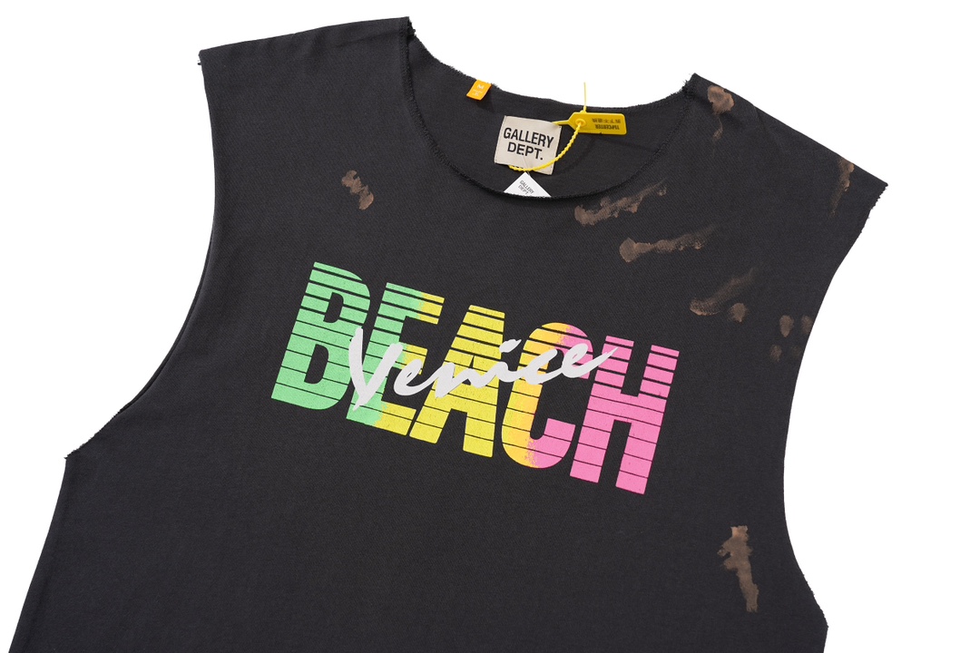 Gallery Dep Make old sleeveless shoulder color letter printed short-sleeved T-shirts