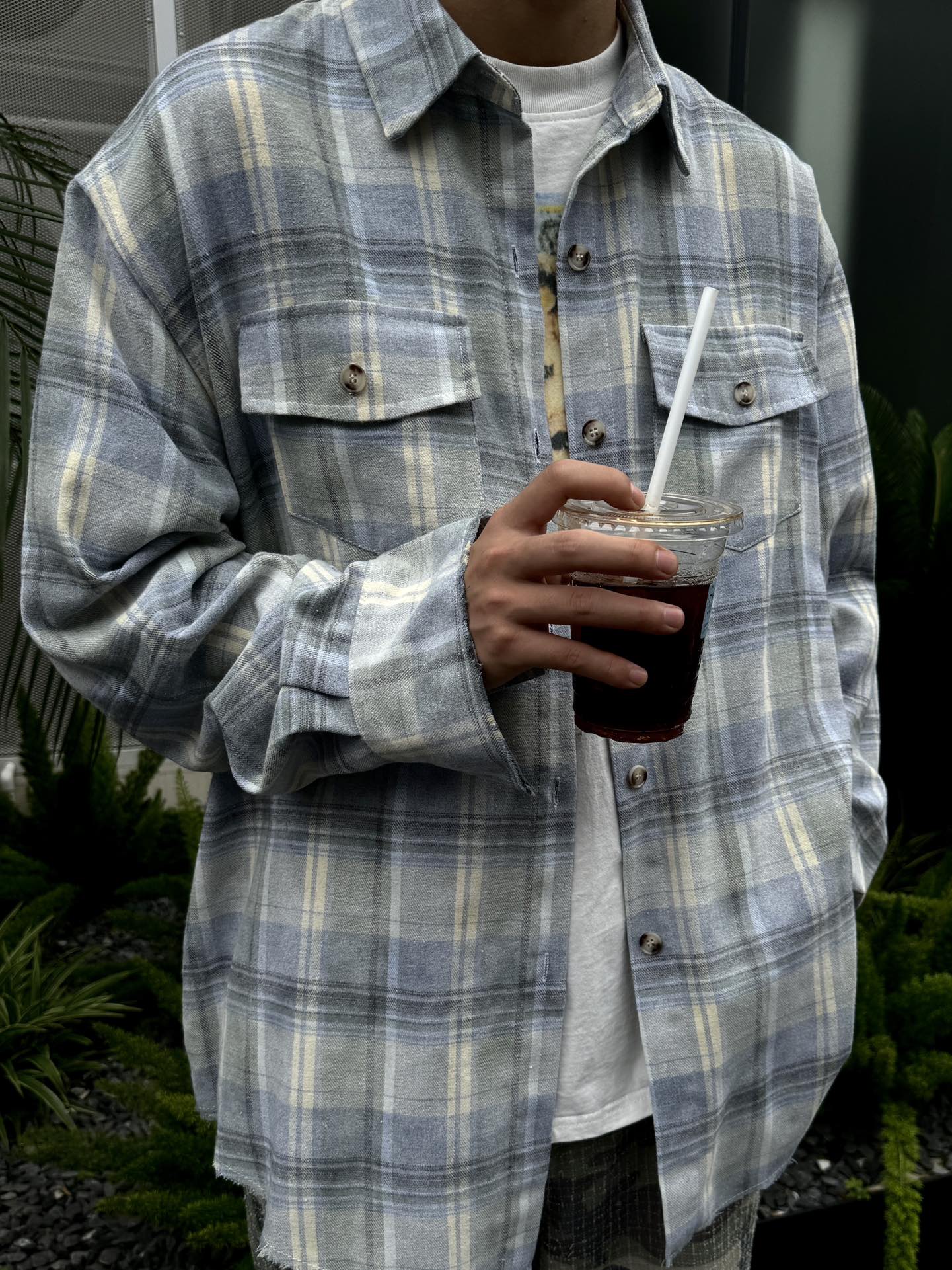 Vintage distressed and mottled DirtyFit worn-look plaid flannel pure cotton Shirt