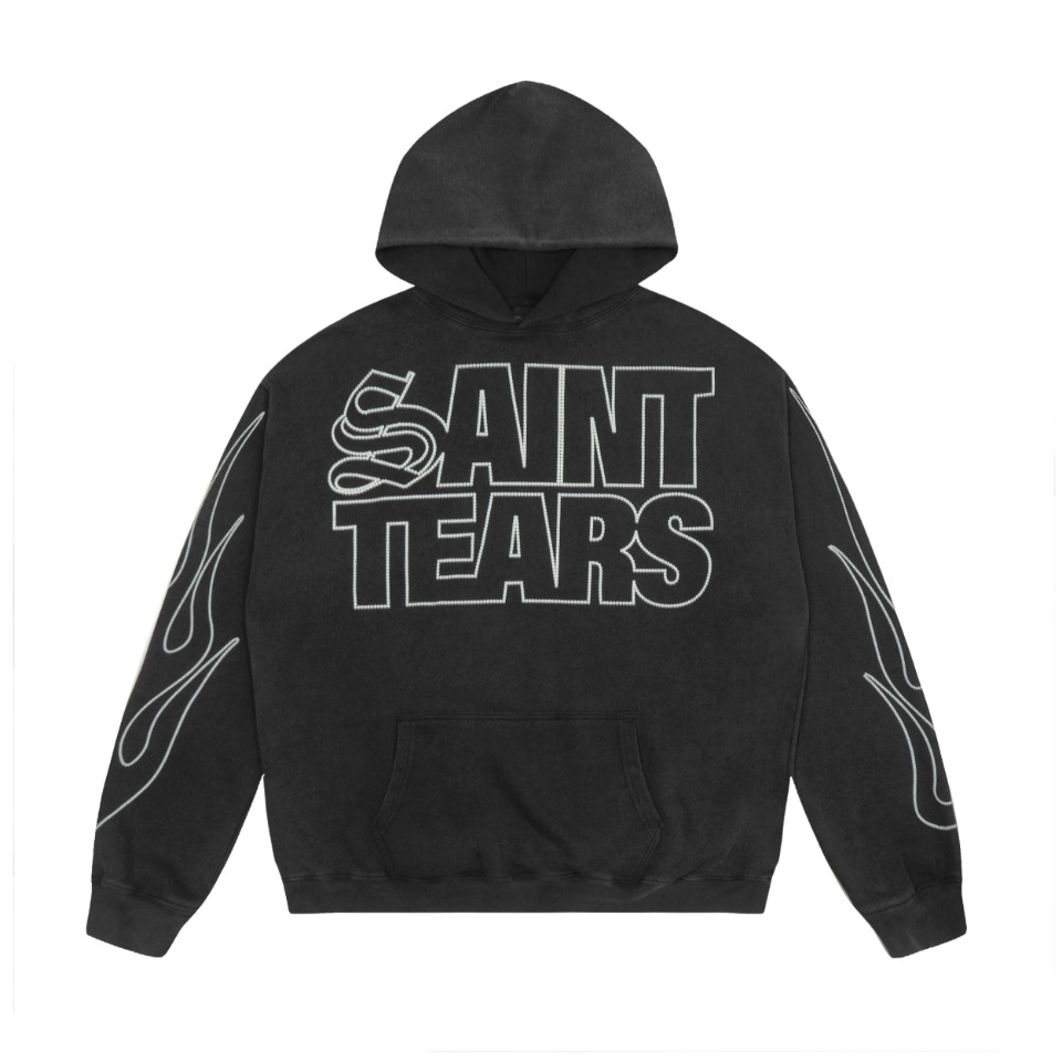 Saint Mich@el tears washed distressed salt-treated 400g heavy-weight vintage terry cloth hoodie