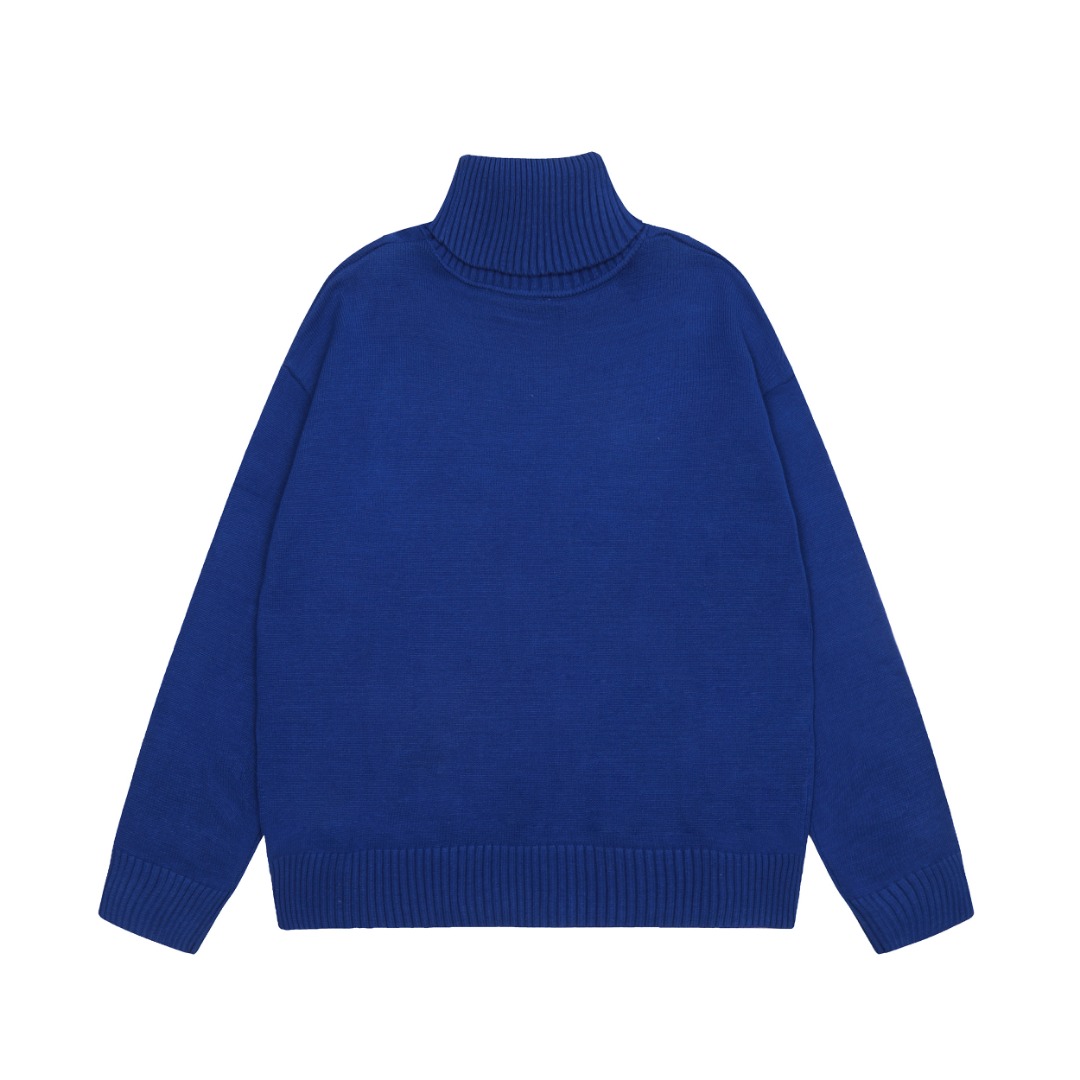 Am1 2024SS classic blue jacquard big heart turtleneck sweater