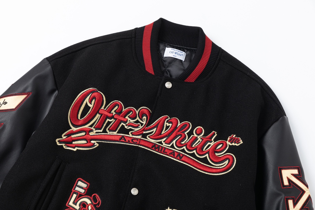 Off-White Embroidered Patchwork Leather Jacket