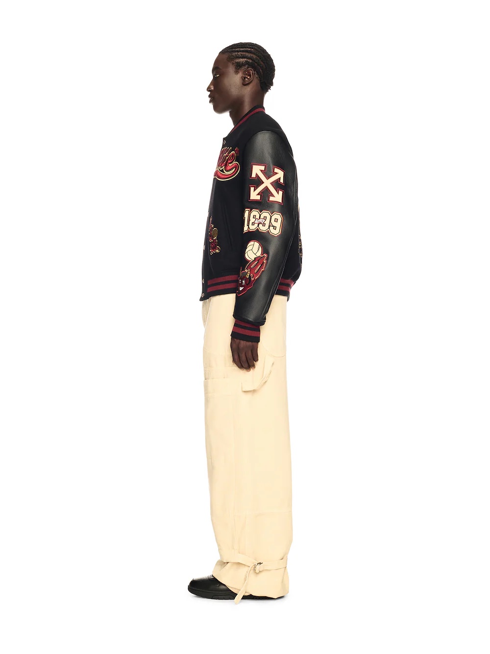 Off-White Embroidered Patchwork Leather Jacket